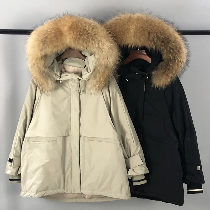

WSYORE Tooling Wind Down Jacket Women Fashion Retro 2019 New Winter Korean Big Fur Collar Hooded Duck Down Loose Coat NS1310
