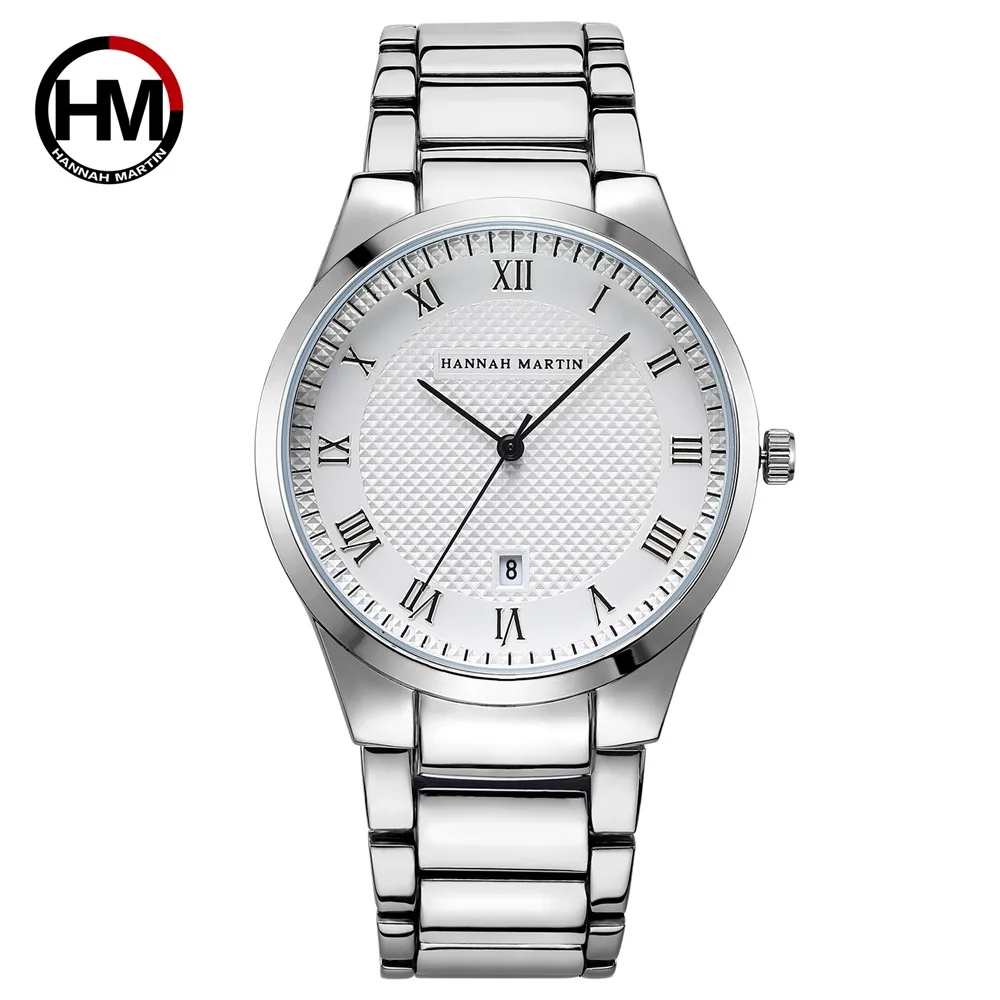 

Hannah Martin Men Wrist Watch Date Waterproof Men's Quartz Watch Calendar Clock relogio masculino White Black Face orologio