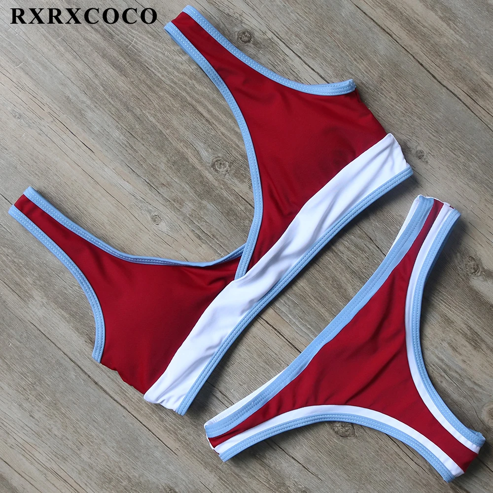 

RXRXCOCO 2018 New Design Patchwork Bathing Suit Women Swimwear Bikini Set Sexy Thong Bottom Swimsuit Push Up Micro Bikinis