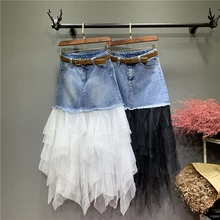 Марлевые джинсовые юбки для женщин новые весенние универсальные средние-длинные юбки Феи нерегулярные женские юбки Bohemain