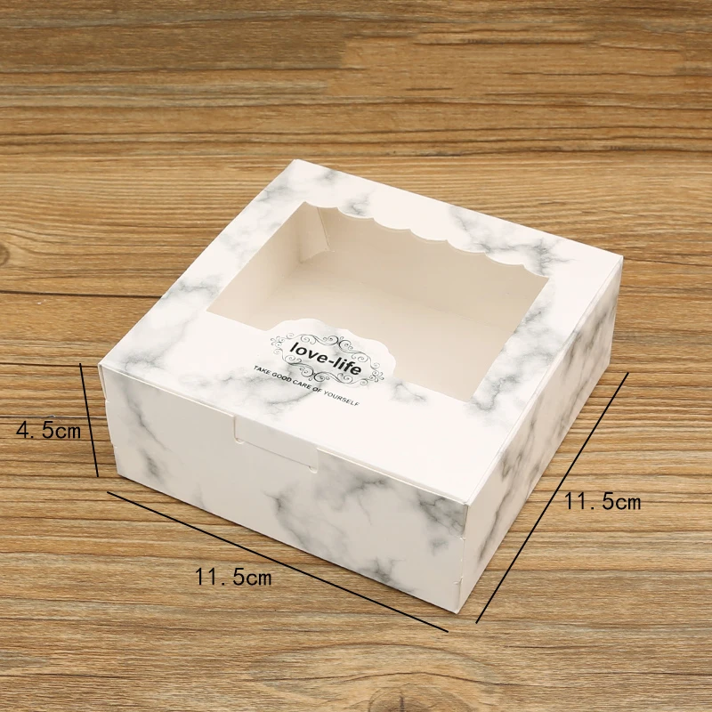 10pcs Candy Box With Window White&Pink Marbling Wedding Gift Box Mooncake Cookie Party Gift Cake Jewelry Packaging Box