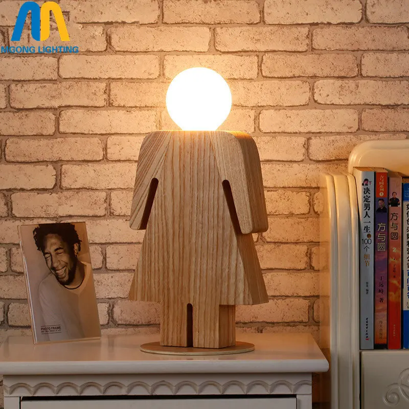 Деревянная настольная лампа для мальчиков и девочек E27 tafellamp lampe de chevet chambre