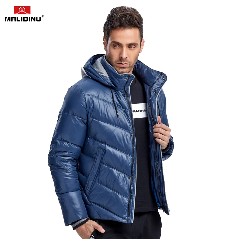 

MALIDINU 2019 Men Down Jacket Winter Down Coat High Quality Warm Mens Down Coats Hooded 70%White Duck Down Men Parka Russian