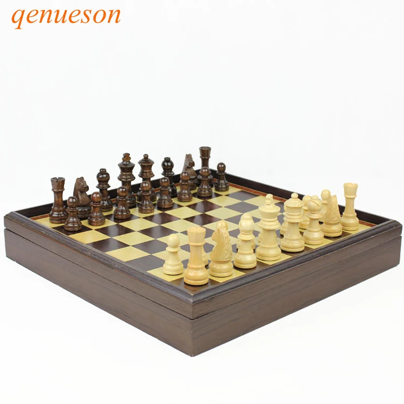 

New Hot High Quality Board Games Wooden Chess Set Box Wooden Table Natural Green Paint Desktop 310*310*53mm qenueson