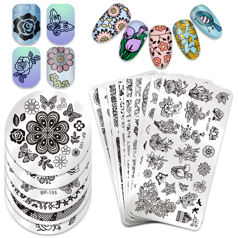 

BORN PRETTY Nail Stamping Template Butterfly Flower Series Manicure DIY Image Plate Nail Art Decoration Accessory