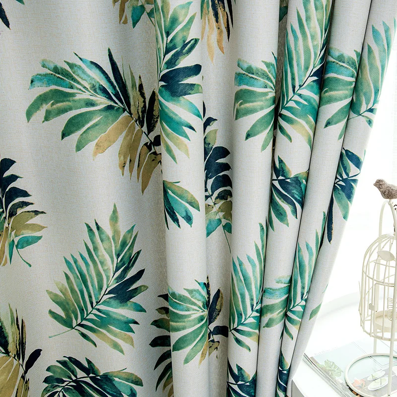 

New Nordic Wind Simple Idyllic Fresh Ins Plant Leaf Print Shading Curtains for Living Dining Room Bedroom.
