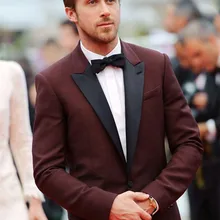 Приталенные Смокинги на заказ одежда жениха бордовый Блестящий Воротник