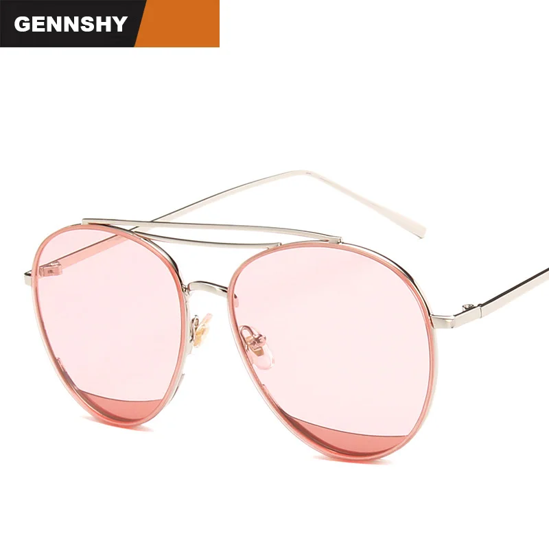 

Hot Sale Ocean Lenses Sunglasses Women Men Big Frame Double Bridge Metal Pilot Sunglasses Lady Tears Drop Transparent Lenses