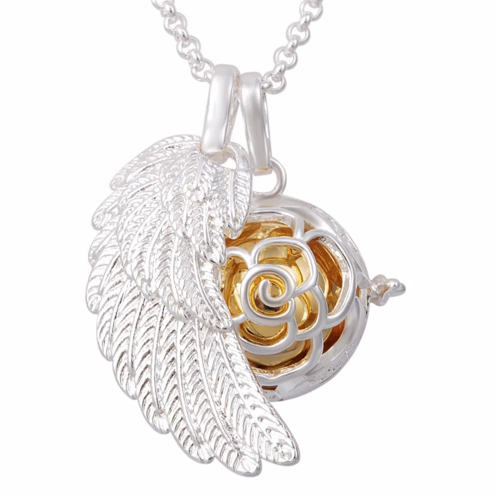 

FH36 Pendientes Jewelry Rose Design Silver Cage Locket Harmony Pendant Stainless Steel Necklace Angel Caller