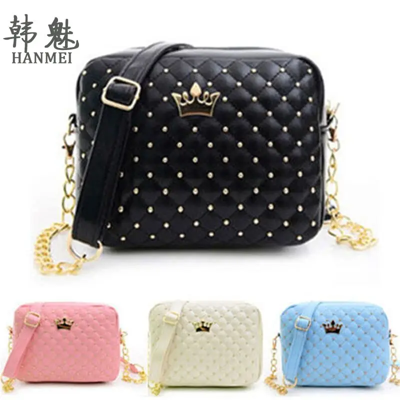 Excellent Quality 2016 Women Messenger Bags Rivet Chain Shoulder Hobo Leather Crossbody Crown Bags Zipper Tote Bolsas Feminina