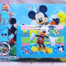 Новые детские часы с кошельком из мультфильма, часы Mickey для студентов, подарки на день рождения, кварцевые часы с кожаным ремешком