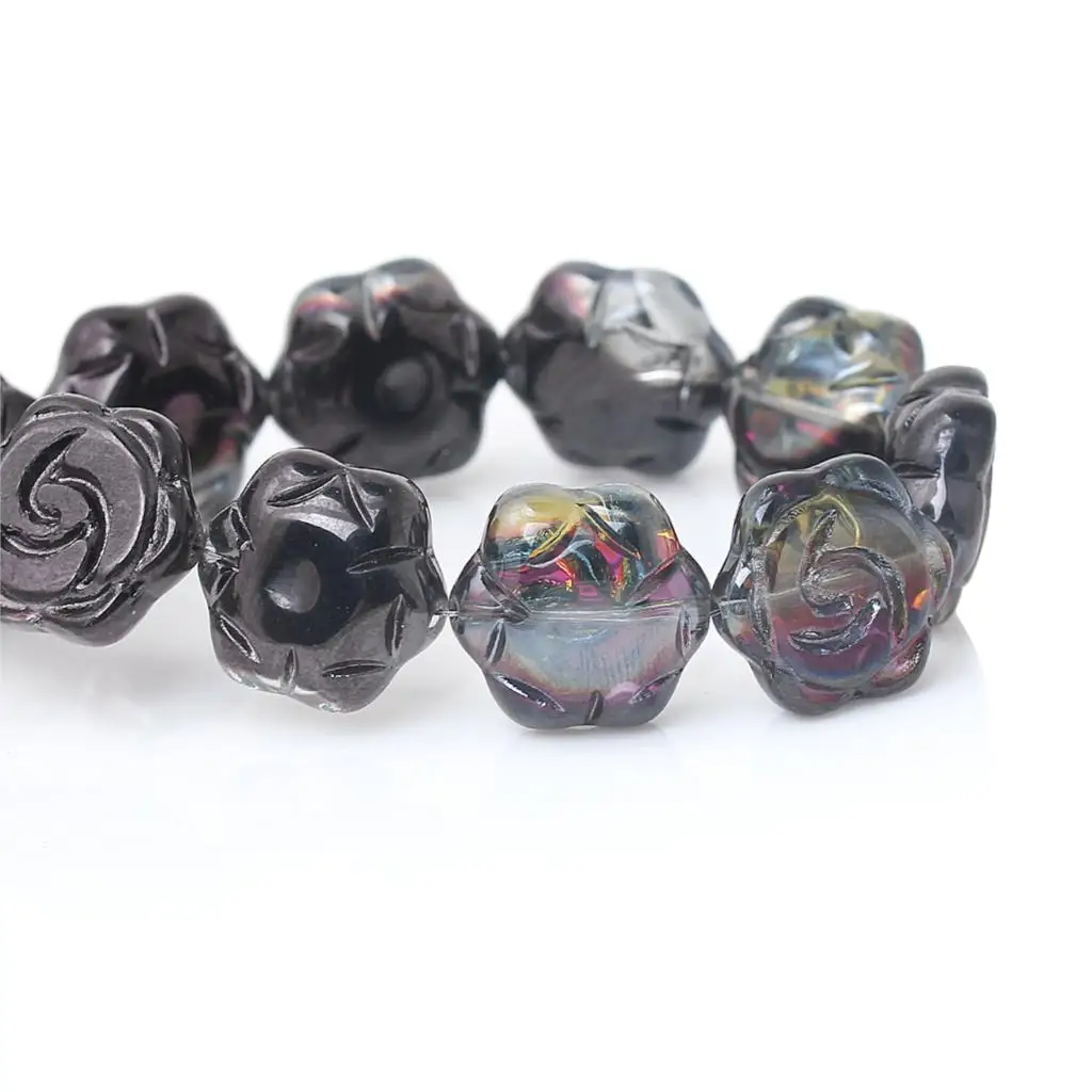 Glass loose beads flower purple  gun black ab color transparent about Glass loose beads flower purple  gun black ab color transparent about