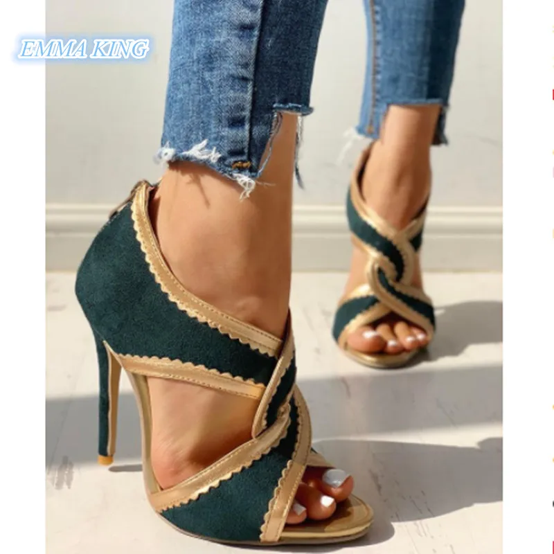 

Front Twisted Design Open Toe Heeled Gladiator Sandals Women Hollow Patchwork Back Zipper Stiletto Summer Sexy Ladies Sandals