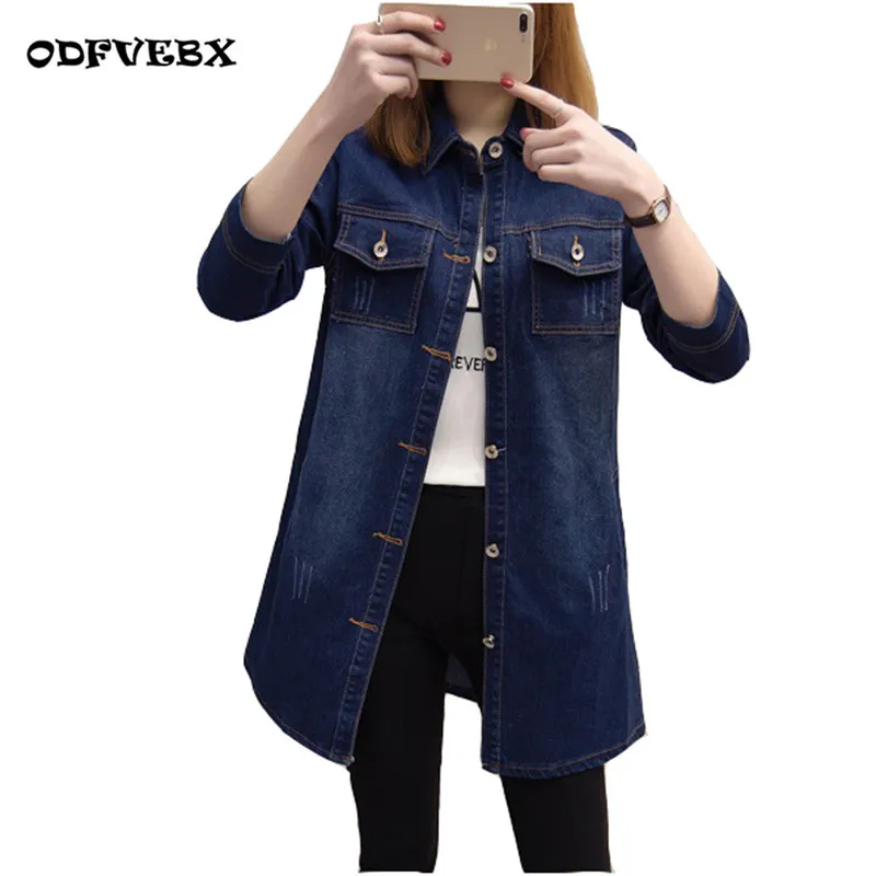 Denim Manteau La Moyen Vêtements Blue De Coupe Mode Stretch Femelle Taille Long 2019 vent Poche Veste Femmes Plus Printemps Odfvebx wPqtBYX