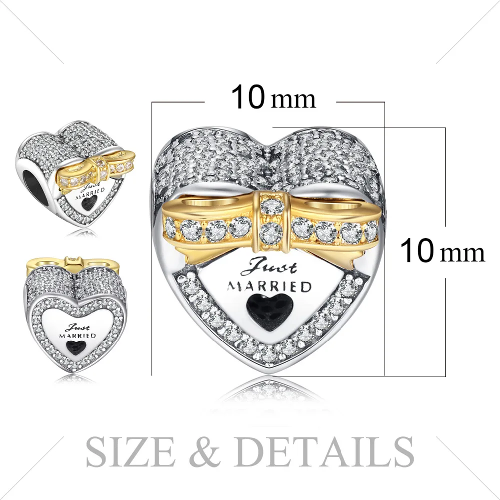 Jewelrypalace стерлингового серебра 925 Marry Me Позолоченные бантом черный муранского Стекло Сердце Бусины Fit Браслеты подарки для нее