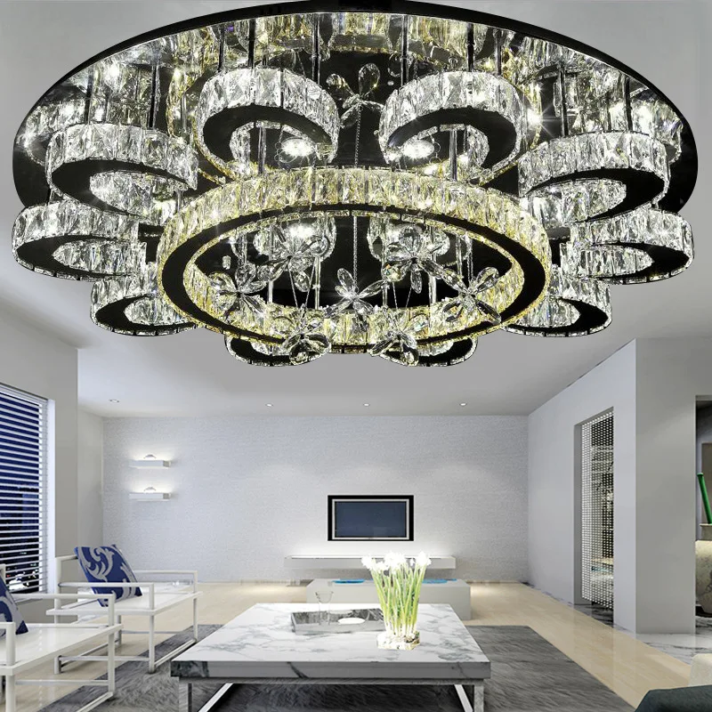

New Luxury Flower Shape Chandeliers Crystal Lamp dimmable Ceiling Fixtures Round lustre Living Room Hotel Lights LED Lamp