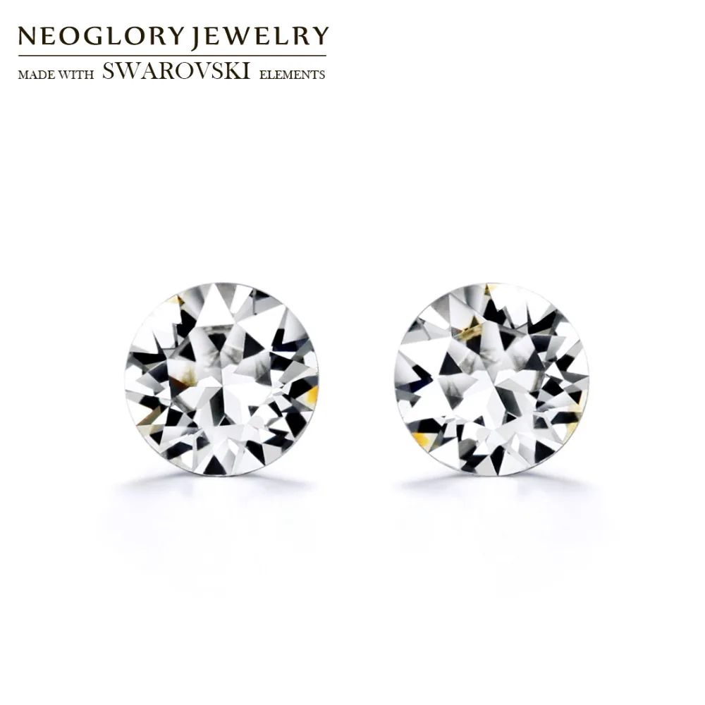 Neoglory австрийские стразы и S925 посеребренные серьги-гвоздики классические круглые стильные гипоаллергенные для изысканных девушек лета