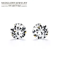 Neoglory австрийские стразы и S925 посеребренные серьги-гвоздики классические круглые стильные гипоаллергенные для изысканных девушек лета