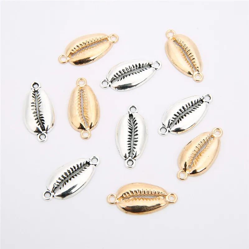 

10pcs Gold Silver Color Sea Shell Charms Connector For Jewelry Making Metal Zircon Shell Beads DIY Necklace Bracelet Accessories