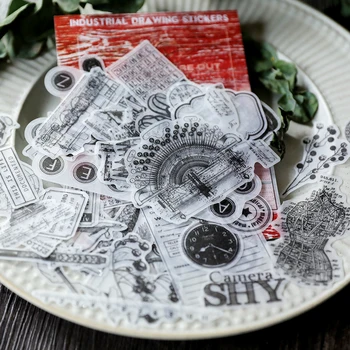 

88pcs Vintage mechanical drawing old beauty tailor Retro objects Decorative Sticker DIY Scrapbooking Label Diary Sticker Escolar