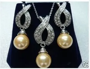 

NOBLEST YELLOW SHELL PEARL NECKLACE EARRING SET Wonderful Nobility Fine Wedding Jewelry Lucky Women's