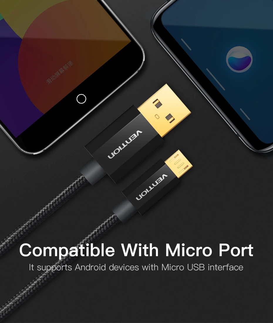 Vention Micro USB кабель 2A Быстрая зарядка для samsung Xiaomi USB кабель для передачи данных мобильный телефон зарядный кабель для Android huawei планшет