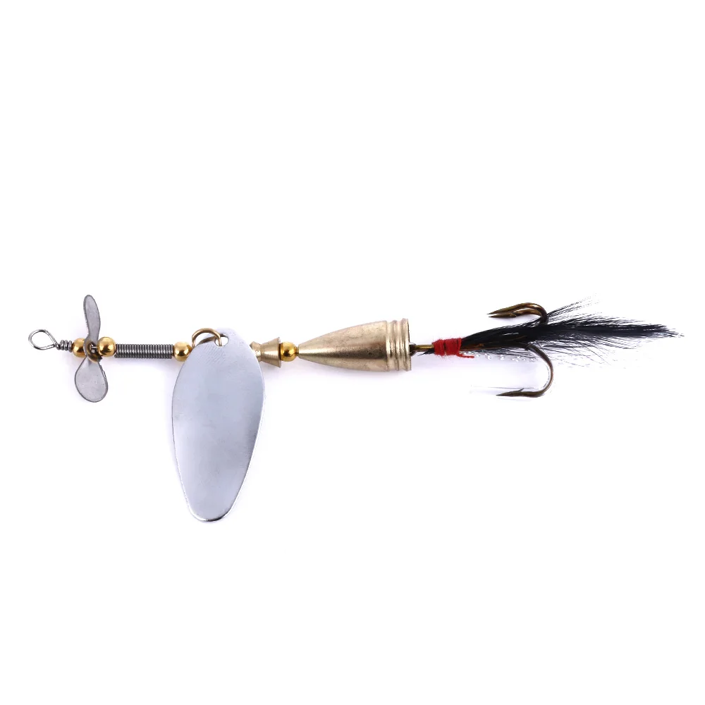 1pcs Gold Metal Spoon Fishing Lures 9cm Spinning Bait With Black