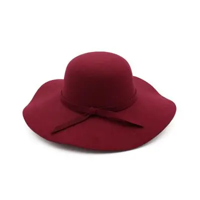 MAERSHEI винтажная черная шерстяная шляпа с куполом и бантом в виде листка лотоса, большая женская осенняя и зимняя шапка, темпераментная шапка - Цвет: Burgundy