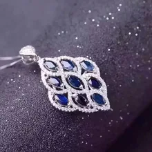 Натуральный голубой сапфир камень кулон S925 Серебряный натуральный драгоценный камень кулон Цепочки и ожерелья модные роскошные листья женские вечерние ювелирные украшения