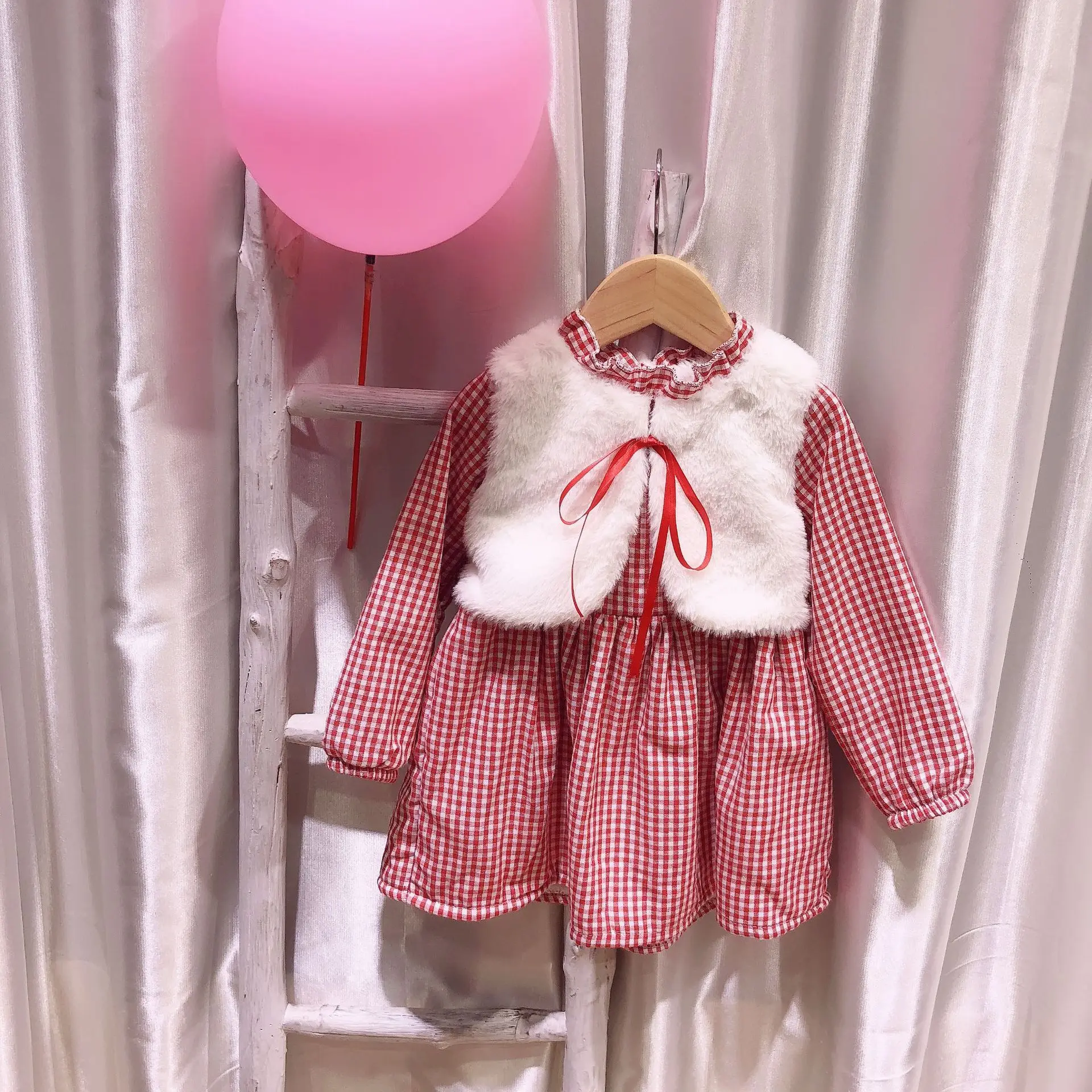 

Sweet Baby Girls Dress Toddler Autumn Winter Plaid Dress 2019 Autumn Winter Toddler Girl Dresses+vests Kids Dresses for Girls