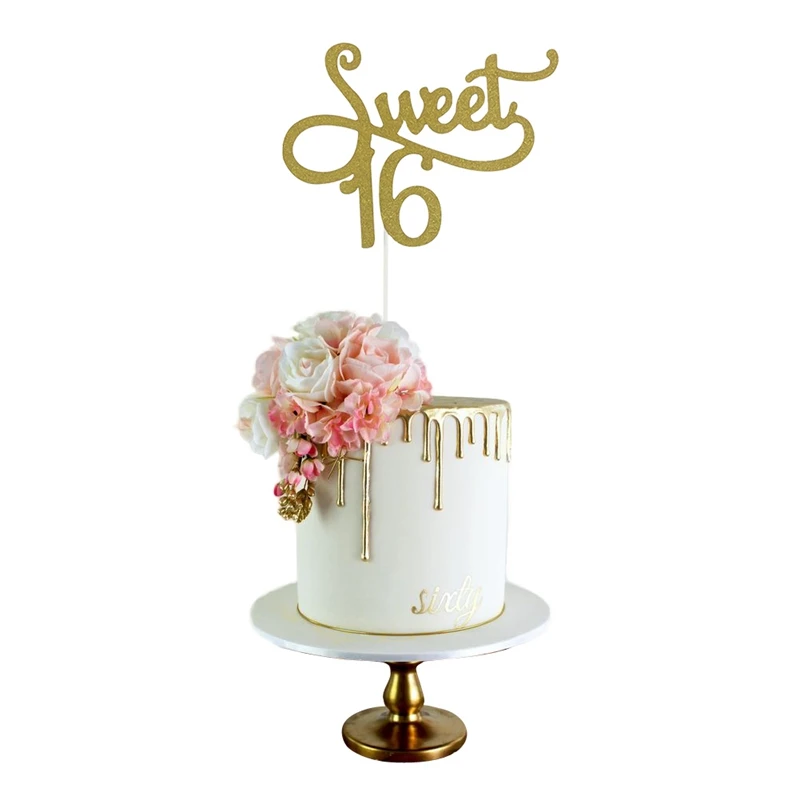 Us 0 41 12 Off Sweet 16 Gold Monogram Cake Topper Letter Cake Topper 16th Birthday Party Themes Decoration Anniversary Supplies In Cake Decorating