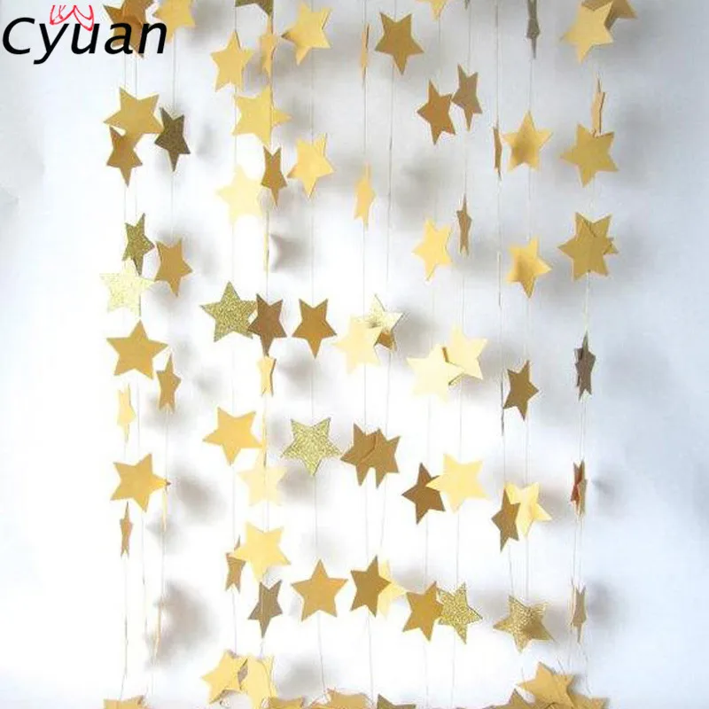 

Cyuan 4m Glitter Gold Star Garlands Wall Hanging Ornaments Kids Birthday Wedding Party Bunting Flags Baby Shower Decor Garlands