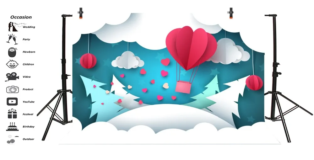 Laeacco Cartoon Clouds Pine Tree Hot Air Balloon Baby Photography Backgrounds Customized Photographic Backdrops For Photo Studio