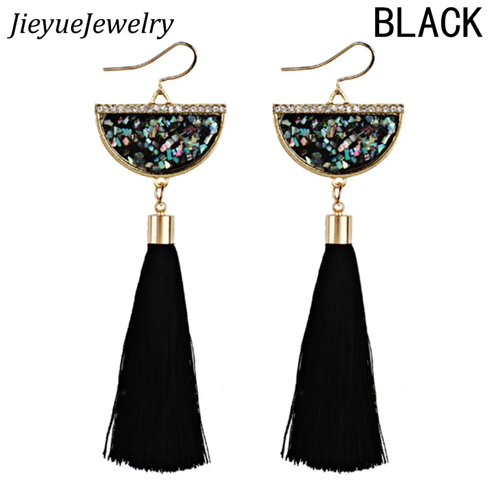 Bohemian Fan Tassel Long Dangle Earrings For Women With Glitter Sequins