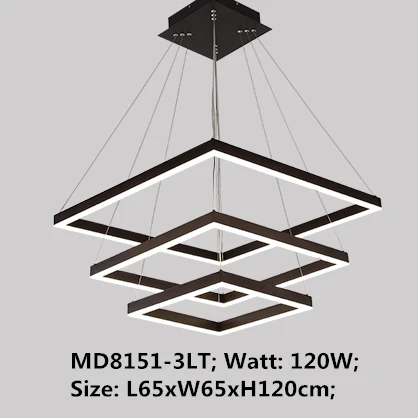 Современный металлический светодиодный подвесной светильник с рамкой, Акриловая Маска, светодиодная Подвесная лампа для гостиной, Квадратный светодиодный подвесной светильник для столовой - Цвет корпуса: L65 W65cm 120W