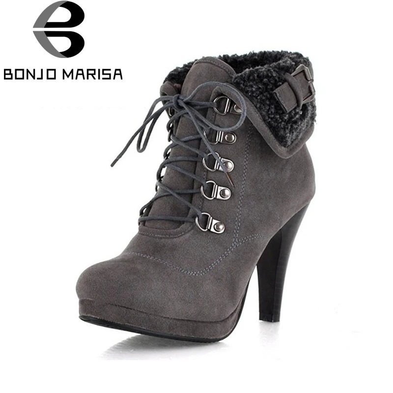 

New Fashion Women Ankle Boots Sexy Spiked High Heels Lace Up Party Wedding Casual Shoes Round Toe Platform Shoes Winter Boots