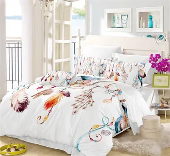 

Colorful Feather Print Bedding Set Bohemia Style Duvet Cover Set Dreamcatcher Bed Cover Soft Bedclothes ropa de cama 3pcs D40