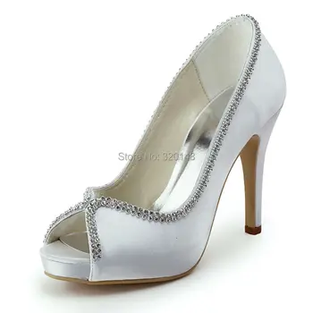

White Ivory Woman Bridal Wedding Shoes Peep Toe High heel platform Satin Ladies bridesmaid Prom Party evening Pumps EP11083
