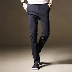 Новое поступление одежда высшего качества бренд мужские, повседневные, деловые брюки стрейч мотобрюки Регулярные прямые брюки черный