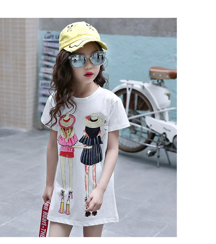 Soft Cotton T shirts For Girls Teenagers Dress Cartoon Long Tops Summer Fashion Kids Clothes Casual Short Sleeve Children's Tees (10)