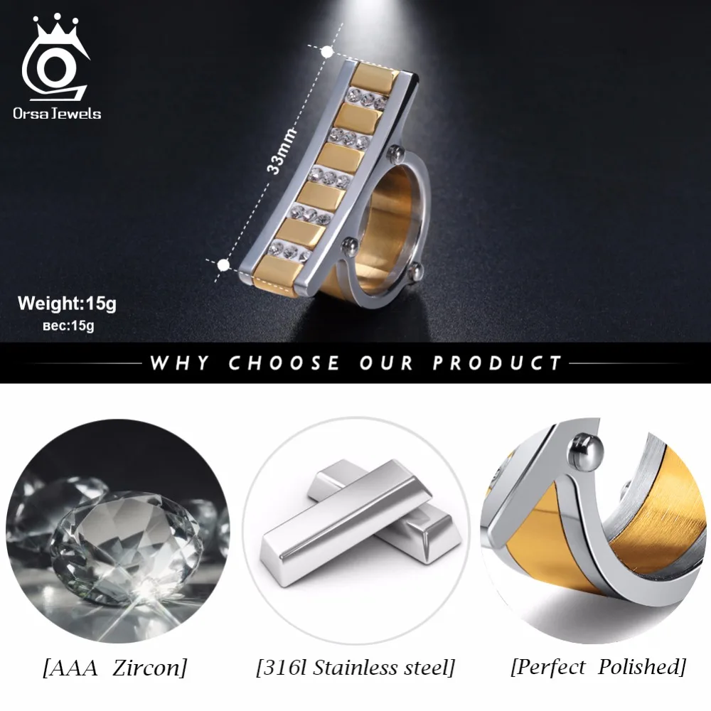 ORSA JEWELS Women 316 Stainless Steel Rings Personalized Design Punk Style Silver Color With AAA CZ Invisible Setting Ring GTR39