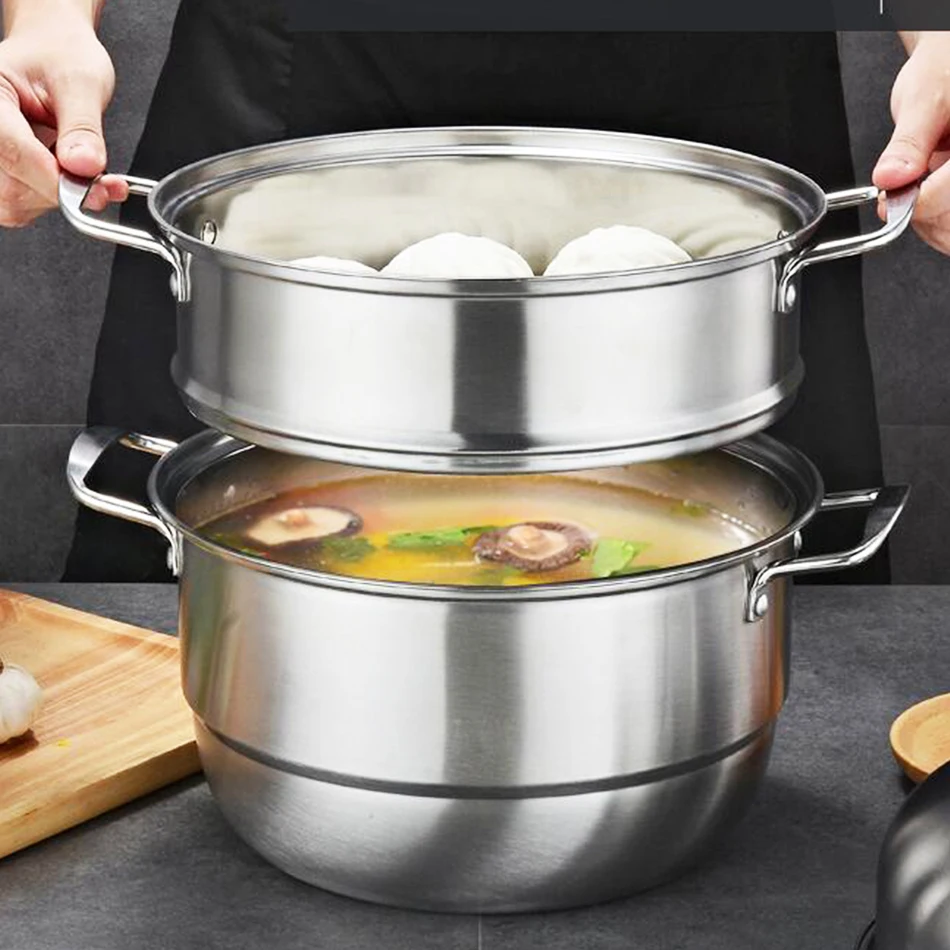 28cm Three layer Stainless Steel Steamer Pot Thickened high cover high