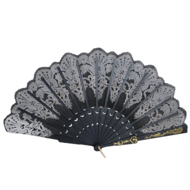 

Black Spanish Style Dance Party Wedding Lace Silk Folding Hand Held Flower Fan