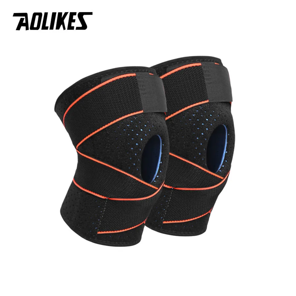 AOLIKES 1 пара поддержка колена Coolfit Быстросохнущий силикагель 4 пружины стабилизатор спортивные наколенники Baketball Футбол Колено Протектор - Цвет: Orange
