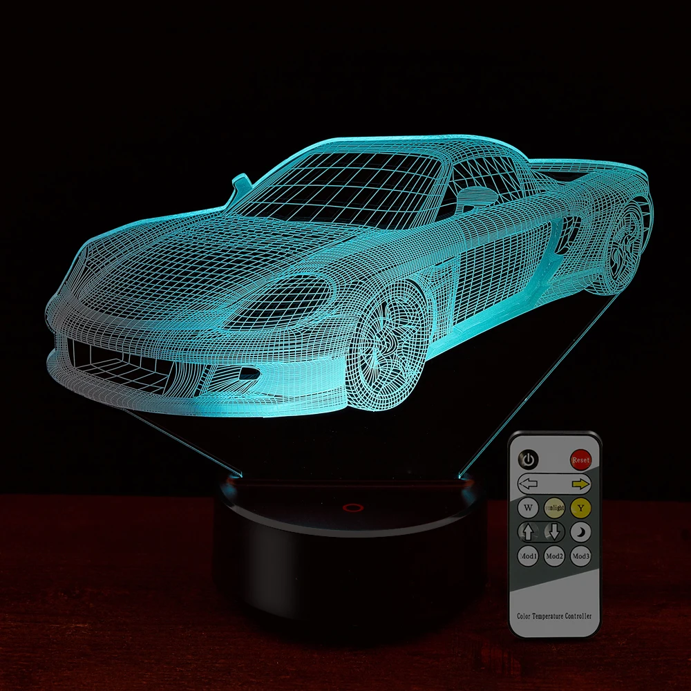 Спортивный автомобиль 3D светодиодный ночник 7 цветов USB голограмма Декор лампы настольные огни День рождения подарок для детей друзей - Испускаемый цвет: Have Remote control