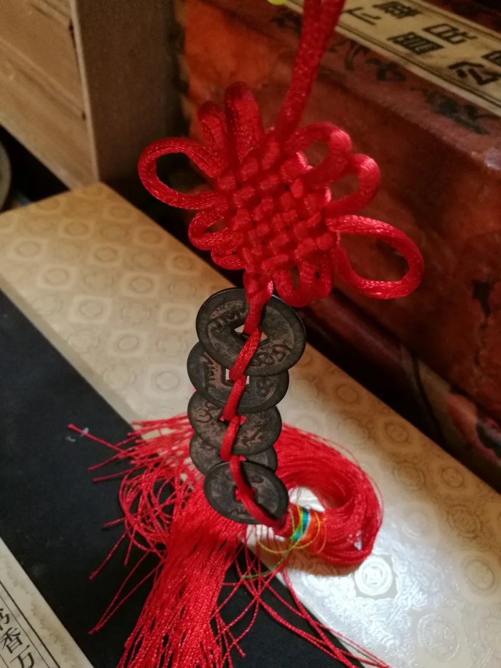 5 bronze coins handmade Chinese knot tassel Luck Pendantin Statues