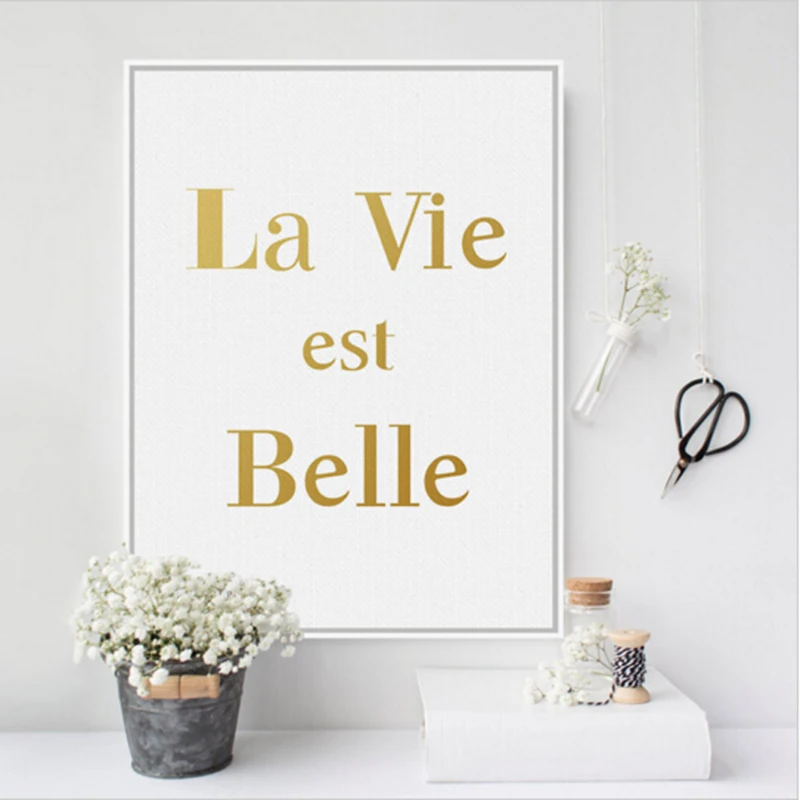 Modern Minimalist French Gold Beautiful Life Quotes A4 Large Canvas Art Print Poster Wall Pictures Home Decor Painting No Frame