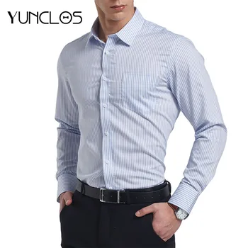 

YUNCLOS New Strip Shirt Men's Business Casual Shirts Men Fashion Brand Clothing Printed Long Sleeve Camisa Masculina