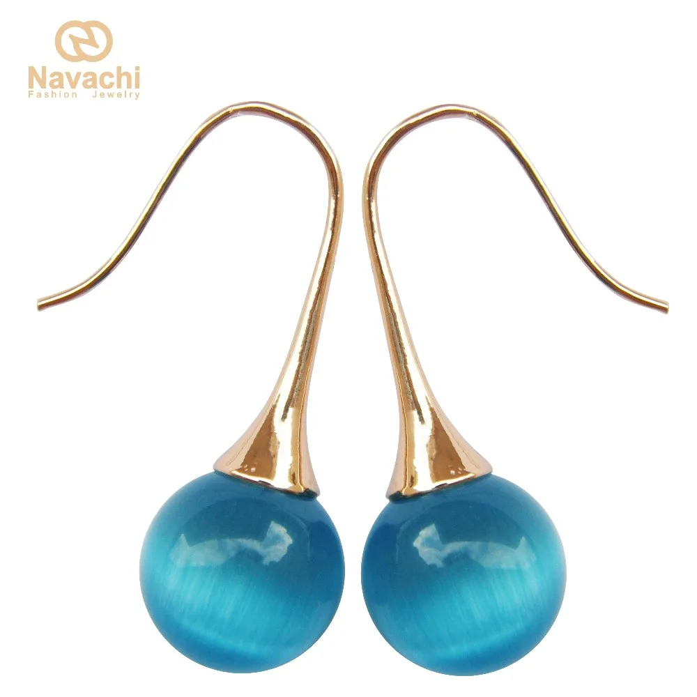 

Navachi Blue Ball Opal Yellow dangle drop Hook Earrings SMT1569
