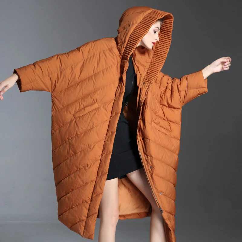 

High Quality 2017 Winter Women's Down Coat Female Bat-wing Sleeve Long Cloak Duck Down Jacket Parkas